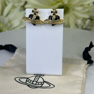 Vivienne Westwood black heart stud earrings new with dust bag